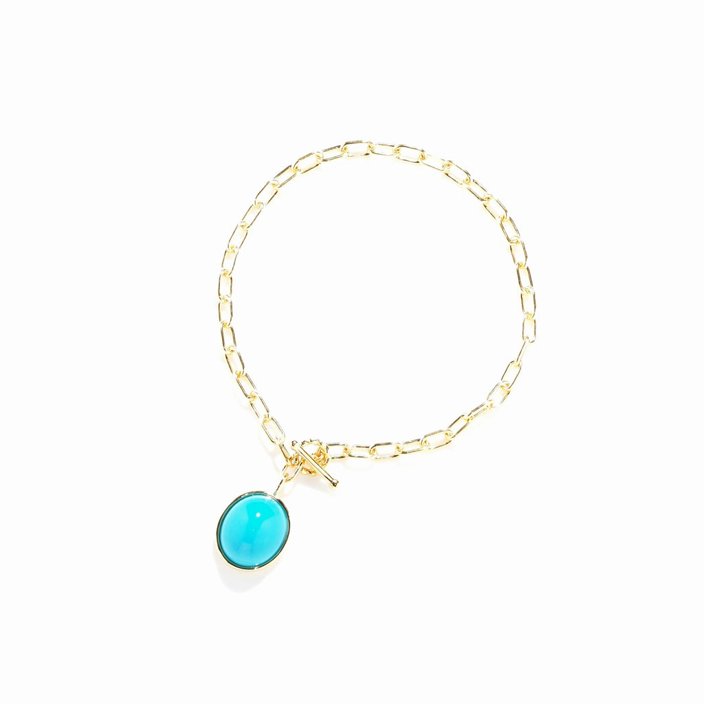 ターコイズ・マンテルブレスレット・オーバルカボションカット・イエローゴールド（MS-BR-25-0005）｜494