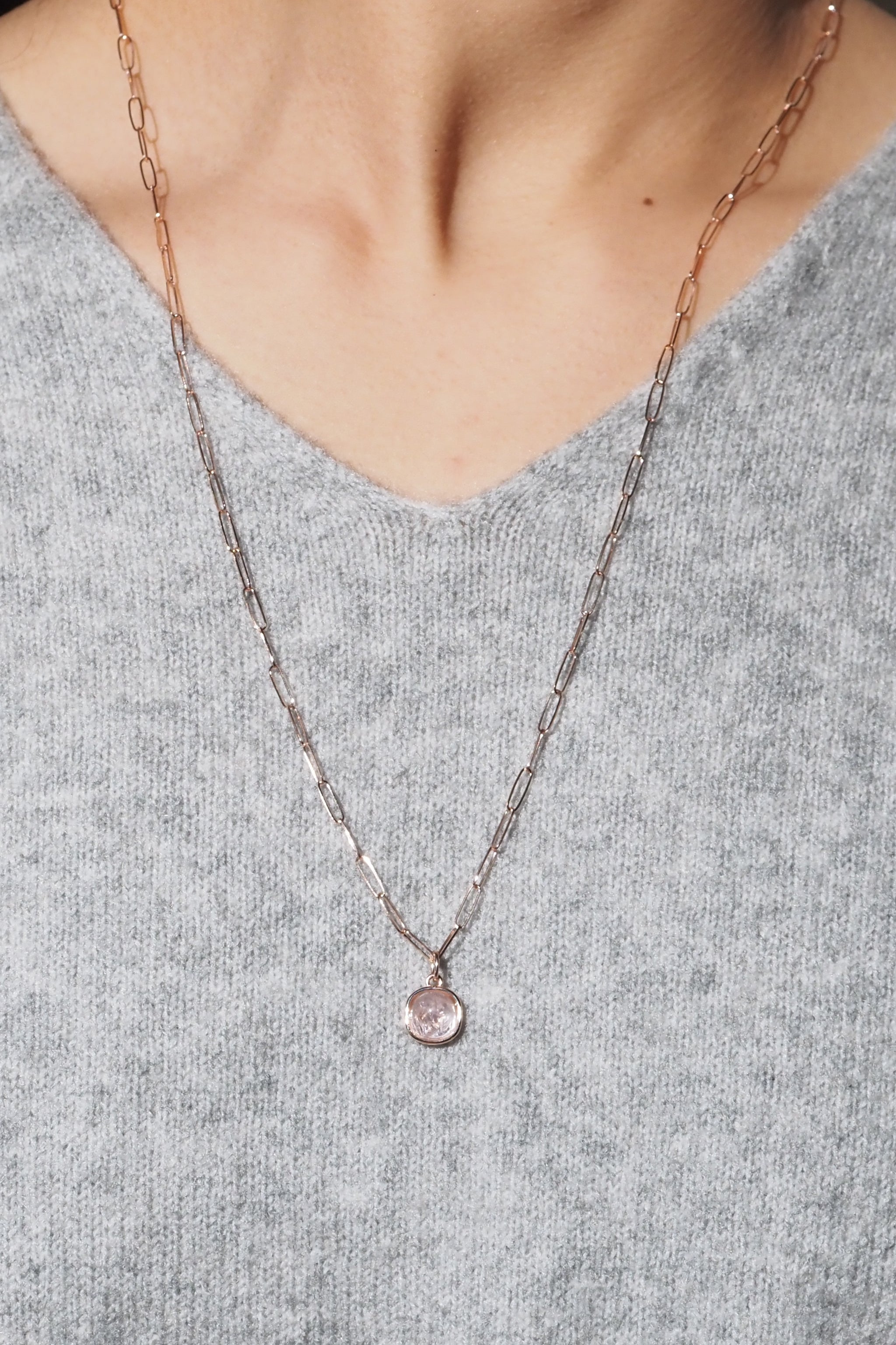 新品】モルガナイト・ペーパークリップチェーンネックレス・ピンク