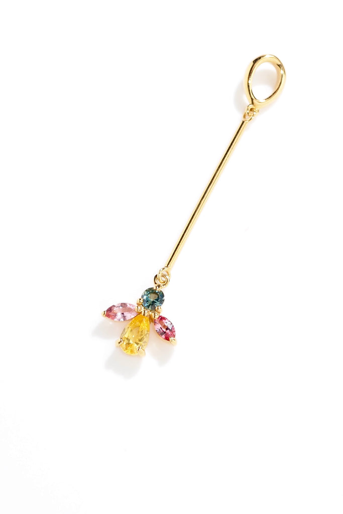 ジュエリースタジオMASHIROのアップサイクルカラーストーンジュエリー。スリランカ魔ルチカラーサファイアの線香花火デザインチャーム（ペンダントトップ）。イエローゴールド