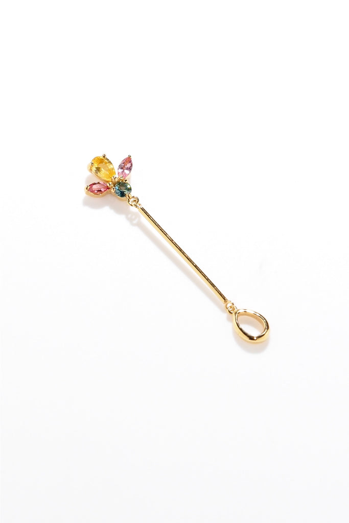 ジュエリースタジオMASHIROのアップサイクルカラーストーンジュエリー。スリランカ魔ルチカラーサファイアの線香花火デザインチャーム（ペンダントトップ）。イエローゴールド