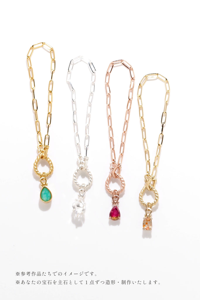 ジュエリースタジオMSAHIROのセミオーダーメイドジュエリーデザイン、オメガループブレスレット。オメガデザインのモチーフとクリップチェーン、フロントフックが融合したデザイン。宝石（ルース）からのお仕立てやジュエリーからのオーダージュエリー＆リメイク（リフォーム）に対応。