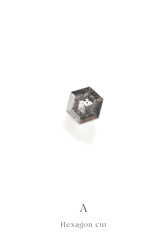 ジュエリースタジオMASHIROの宝石（ルース）販売。ボツワナ産のソルト＆ペッパーダイヤモンド、ヘキサゴンカット・ペンタゴンカット・マーキスカット。ブラック＆ホワイト、そしてブラウンの上質なカラーダイヤモンド。