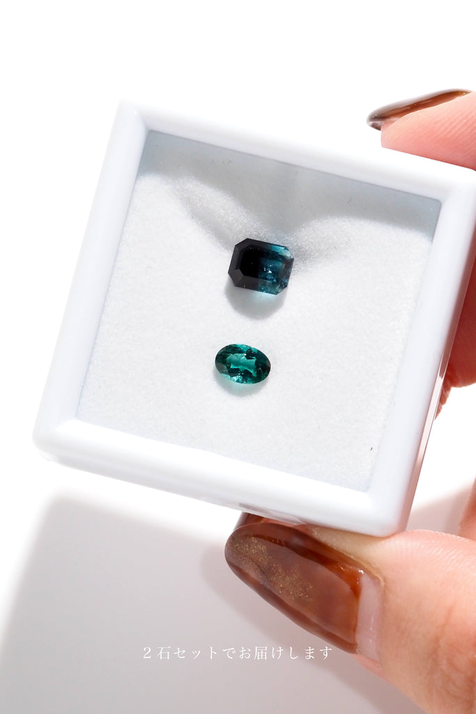 ①インディゴライトトルマリン・オーバル・0.414ct・5.9*4.1mm・コンゴ産②インクブルーバイカラートルマリン・オクタゴン・1.24c・6.5*5.3mm・アフガニスタン産
