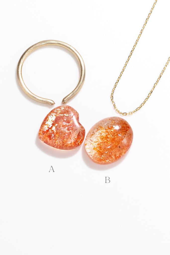 ジュエリースタジオMASHIROがお届けする宝石。タンザニア産のイリュージョンサンストーン・ハートシェイプカット・5.518ct・12.8*12.8mm・と、オーバルカット・7.818ct・14.4*11.8mmの２つの宝石