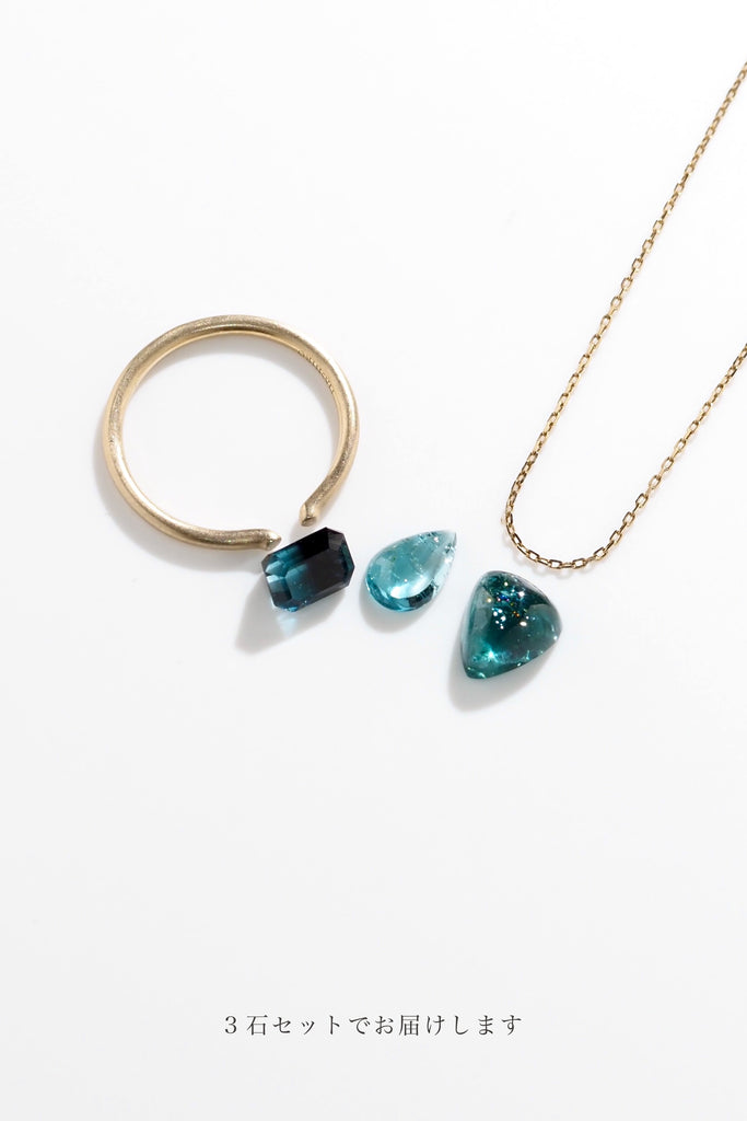 ジュエリースタジオMASHIROのルース（宝石）販売ページ。ブラジル産とアフガニスタン産極上のブルートルマリン＆インディゴブルートルマリン３石セット。異ンクブルートルマリンバイカラー・オクタゴンカット、インディゴブルートルマリン・トリリアントカボション、ブルートルマリンペアシェイプカボションの３石セット。