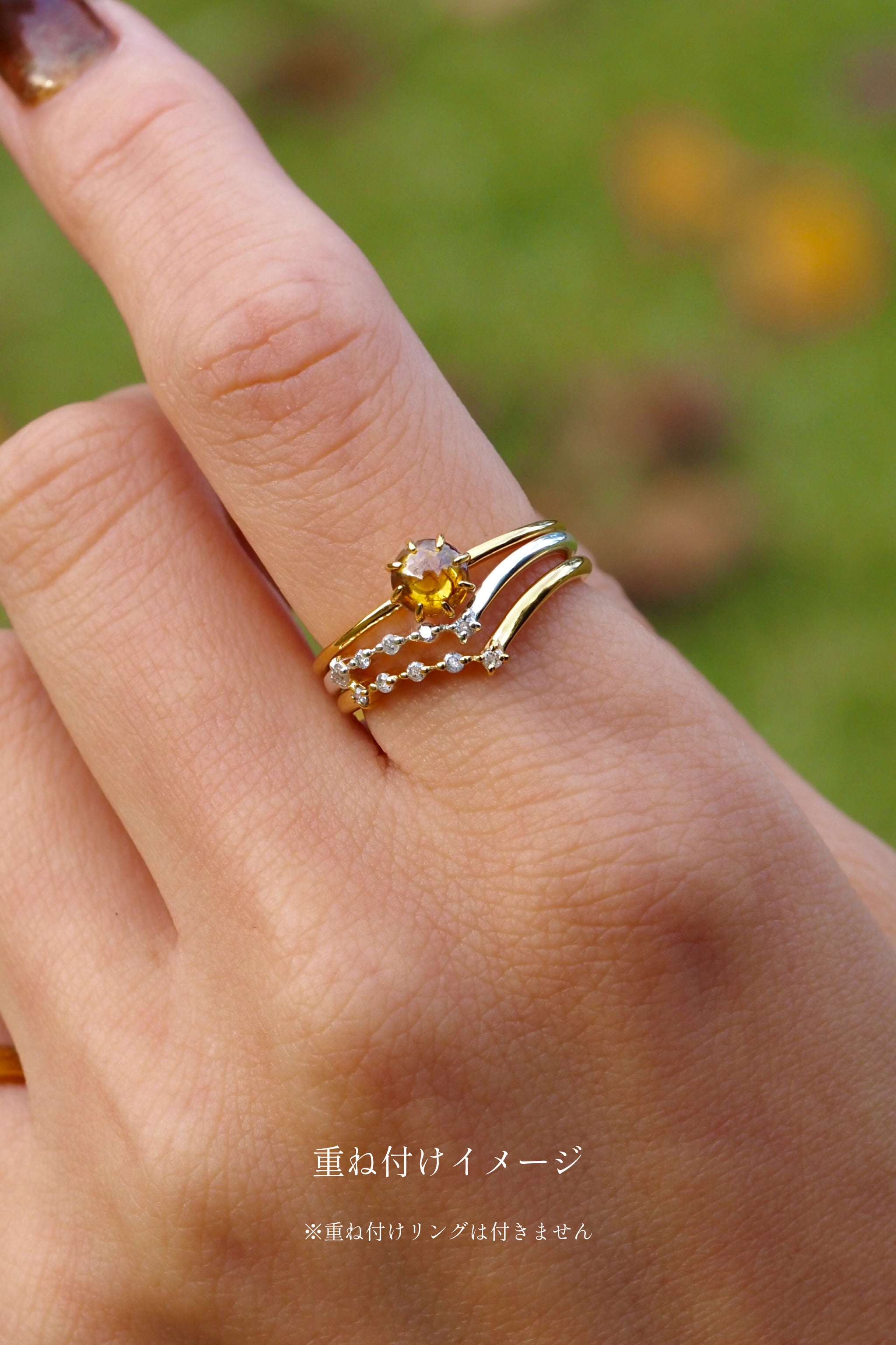 流星・Vラインダイヤモンドリング・イエローゴールド001｜MASHIRO