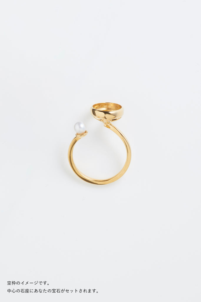 MASHIRO 覆輪留のパールコンビデザインのリング（指輪）の空枠イエローゴールドの写真