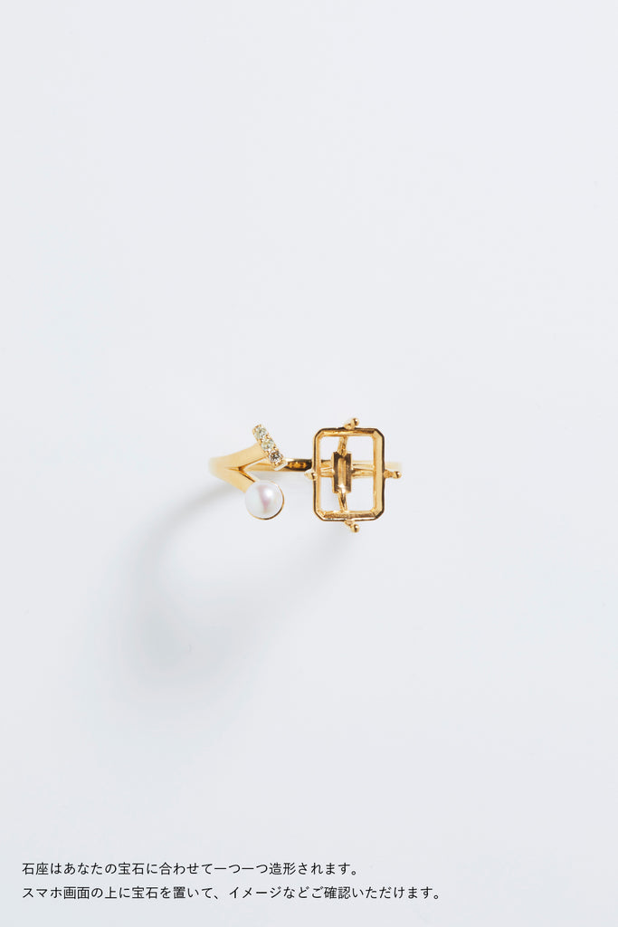 MASHIRO 覆輪留パール、ダイヤモンドのブーケデザインのリング（指輪）の空枠イエローゴールドの写真