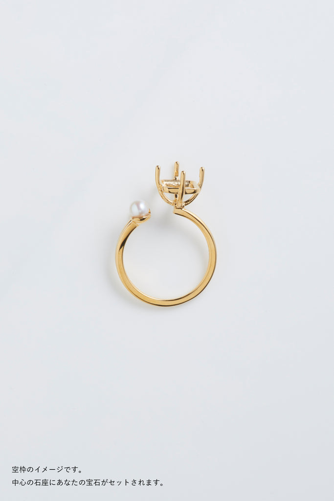 MASHIRO 覆輪留パール、ダイヤモンドのブーケデザインのリング（指輪）の空枠イエローゴールドの写真