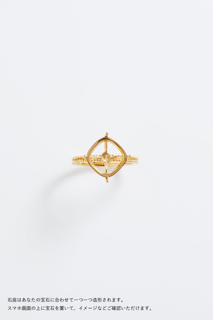 MASHIRO 爪留ミルグレインデザインのリング（指輪）の空枠イエローゴールドの写真